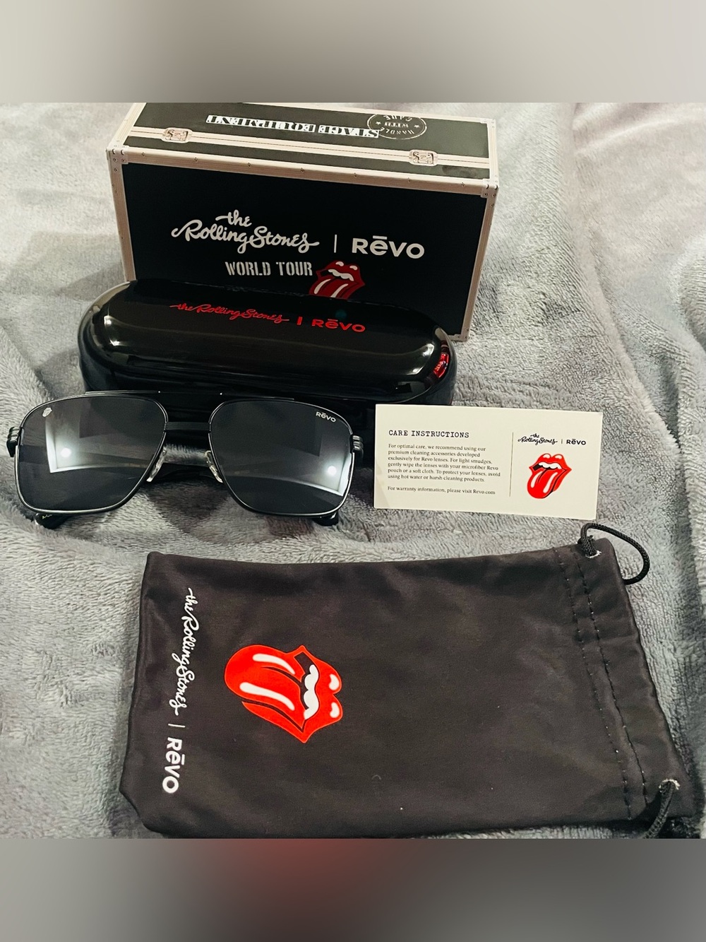 Revo Black Polarized Sunglasses with Rolling Stones Logo